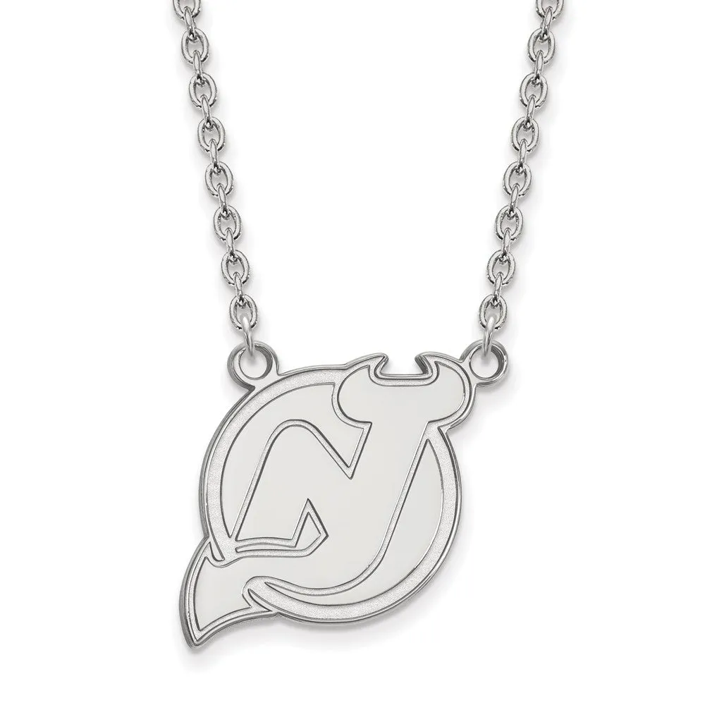 10k White Gold NHL New Jersey Devils Large Necklace, 18 Inch