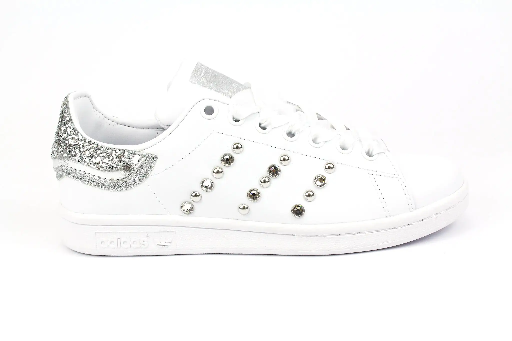 Adidas Stan Smith Silver Glitter Strass & Pelle Laminata