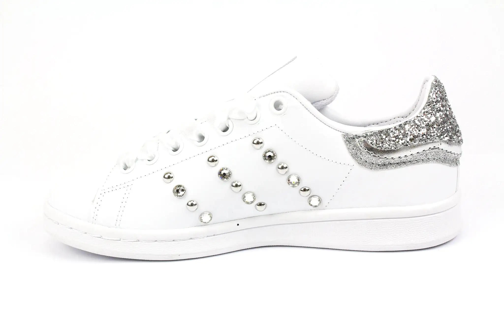 Adidas Stan Smith Silver Glitter Strass & Pelle Laminata