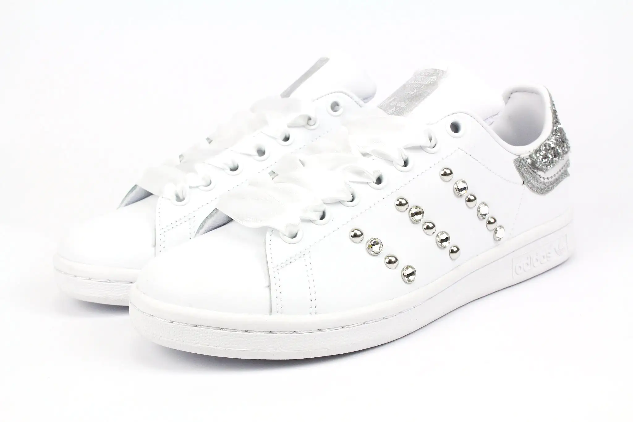 Adidas Stan Smith Silver Glitter Strass & Pelle Laminata