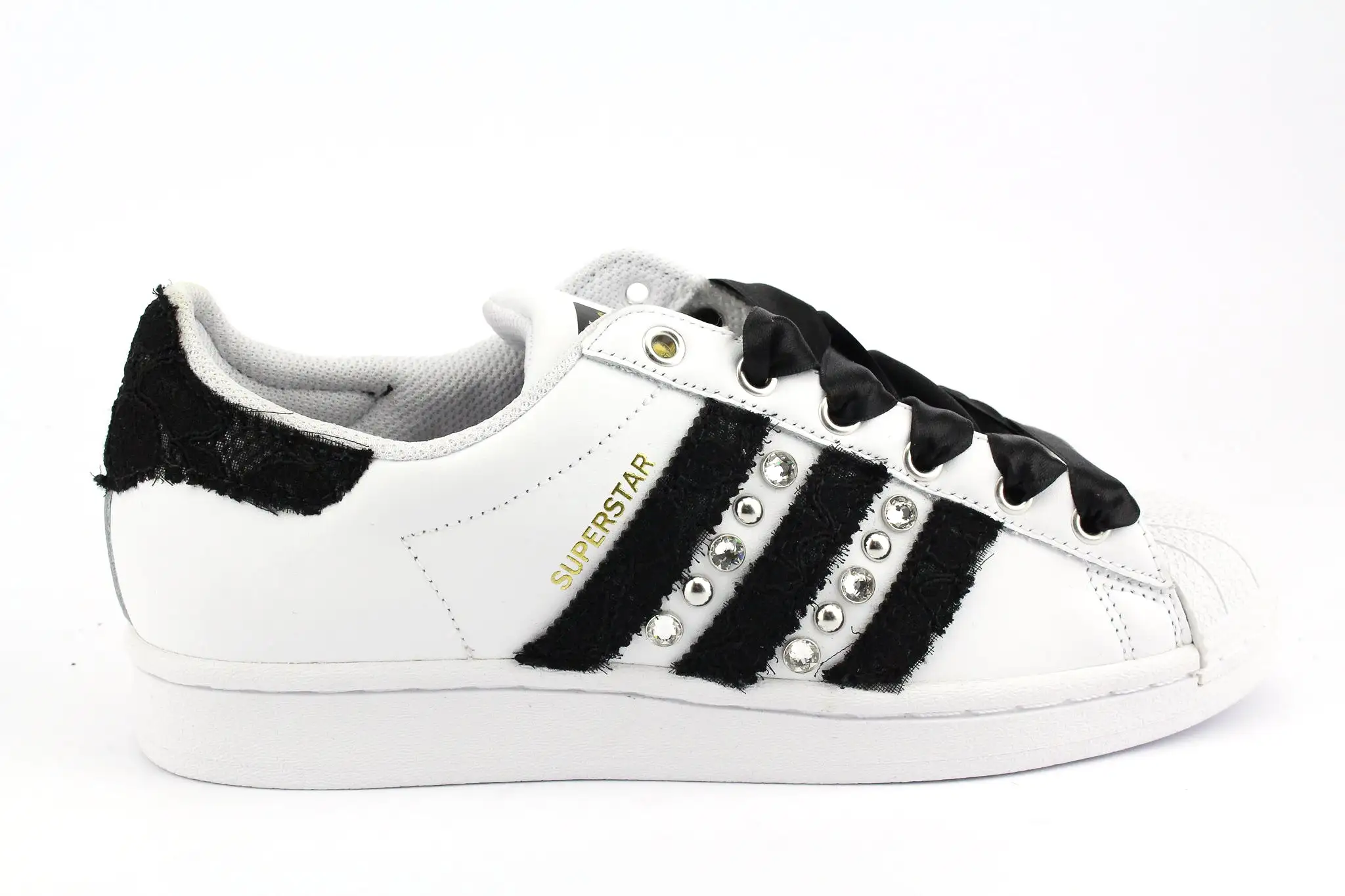 Adidas Superstar Black Pizzo Strass & Lacci Raso