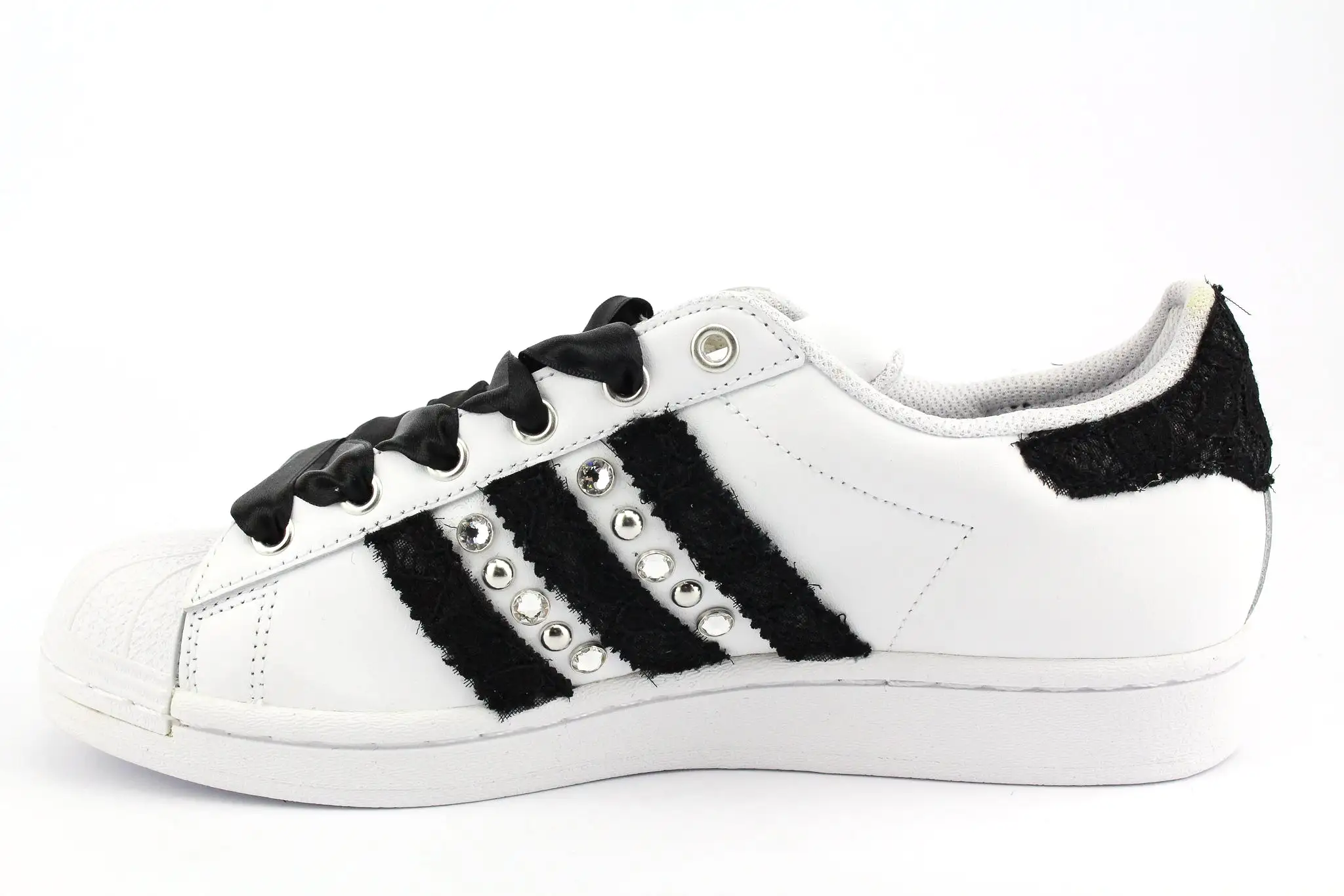 Adidas Superstar Black Pizzo Strass & Lacci Raso