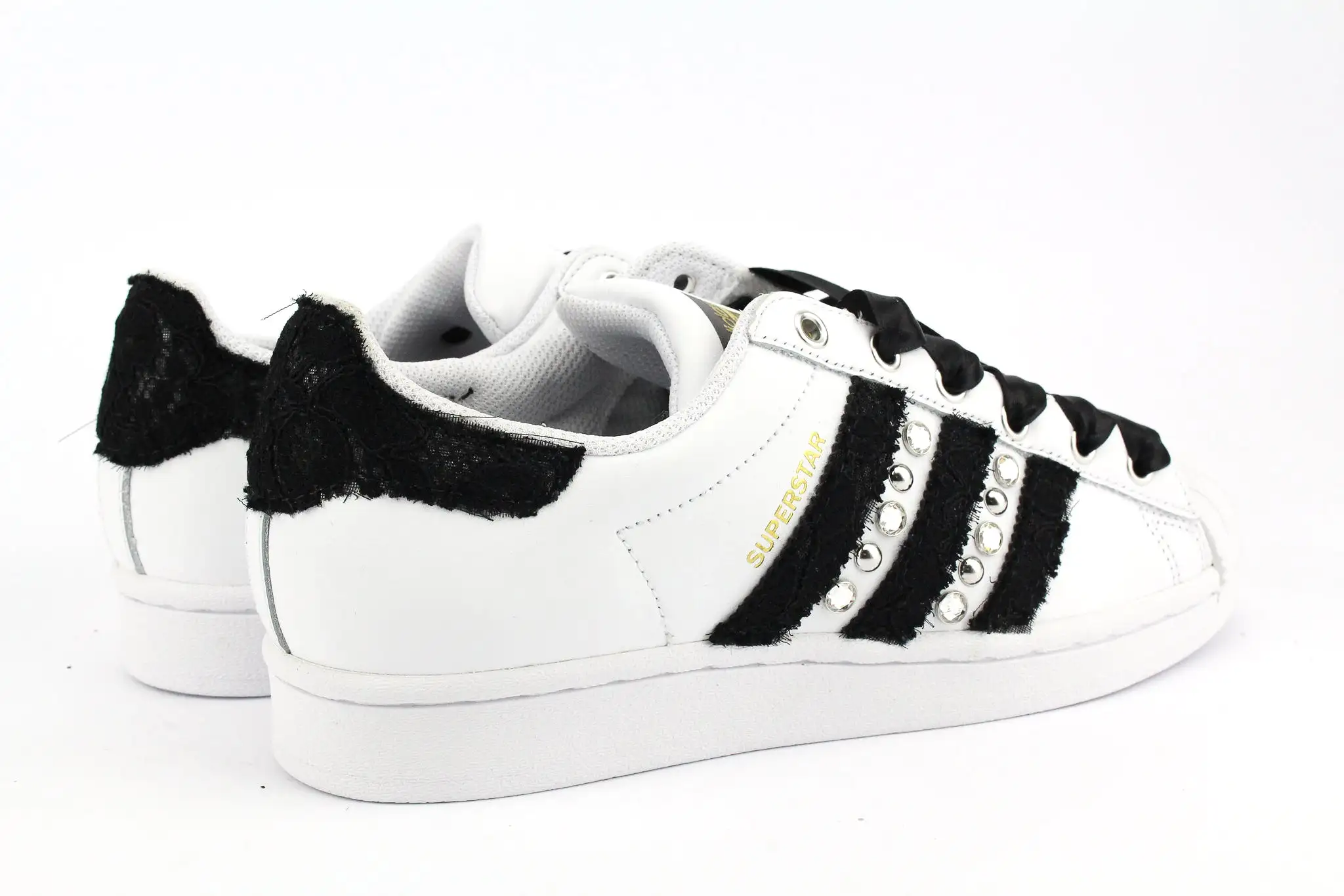 Adidas Superstar Black Pizzo Strass & Lacci Raso