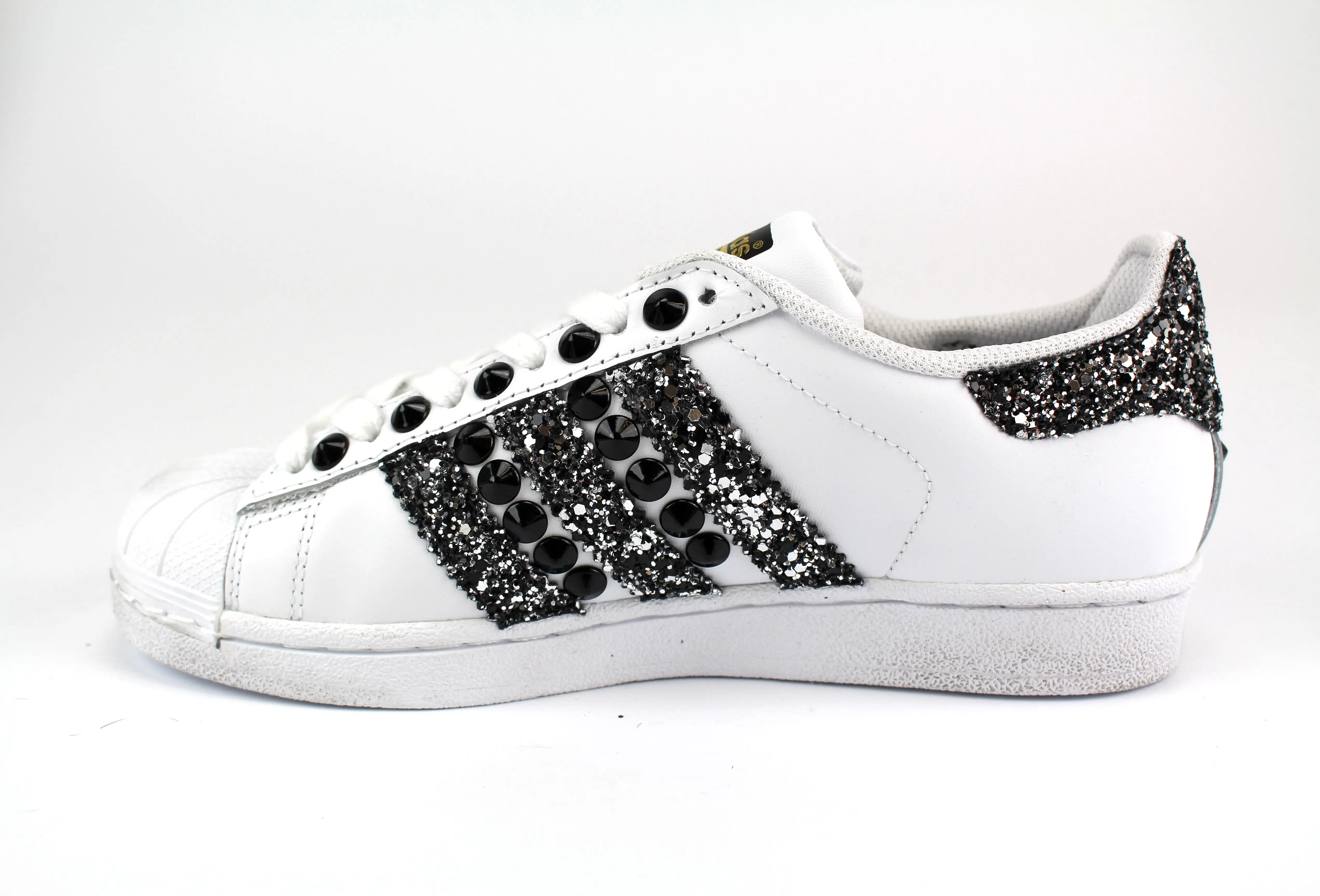 Adidas Superstar Black Silver Glitter & Black Borchie