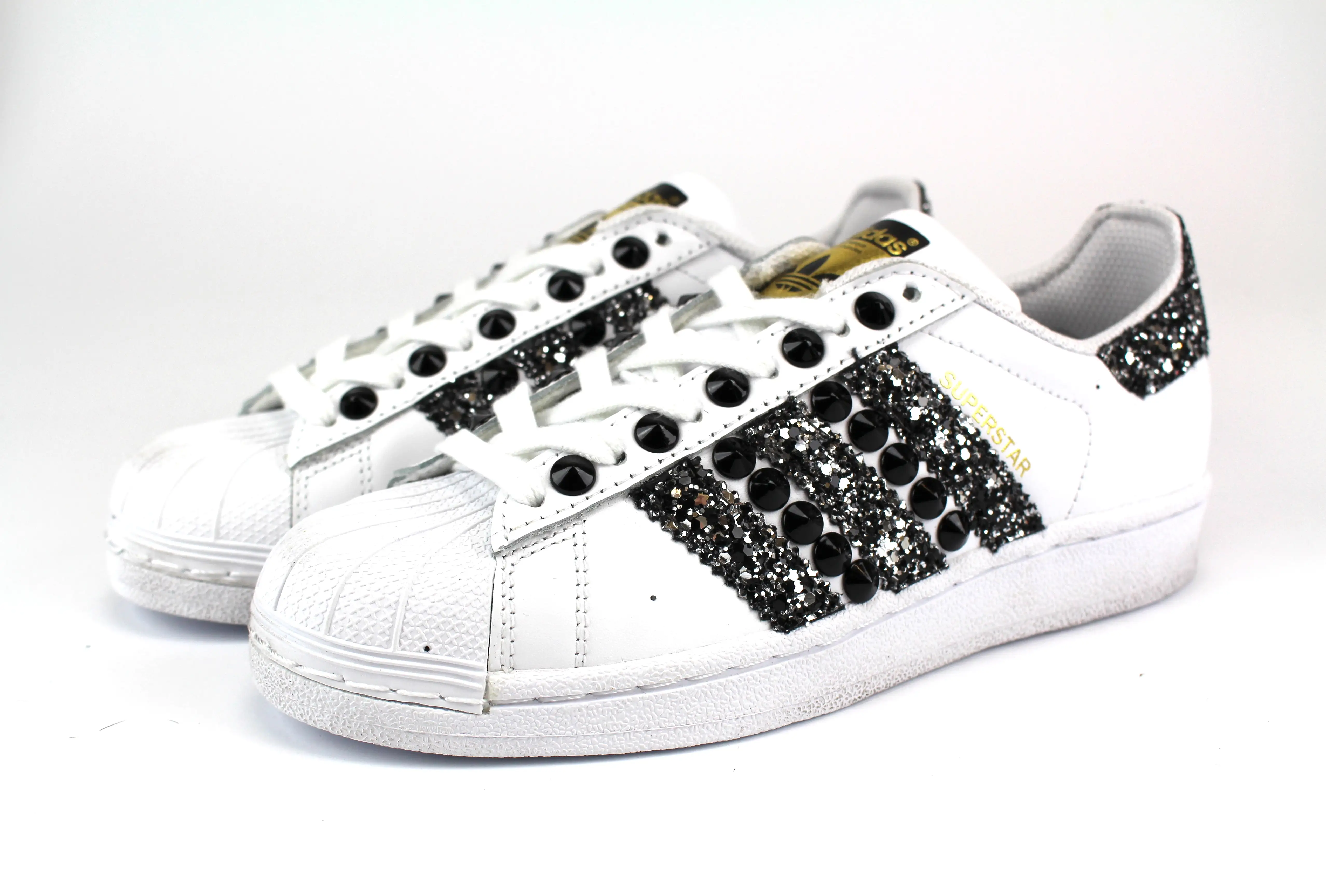 Adidas Superstar Black Silver Glitter & Black Borchie