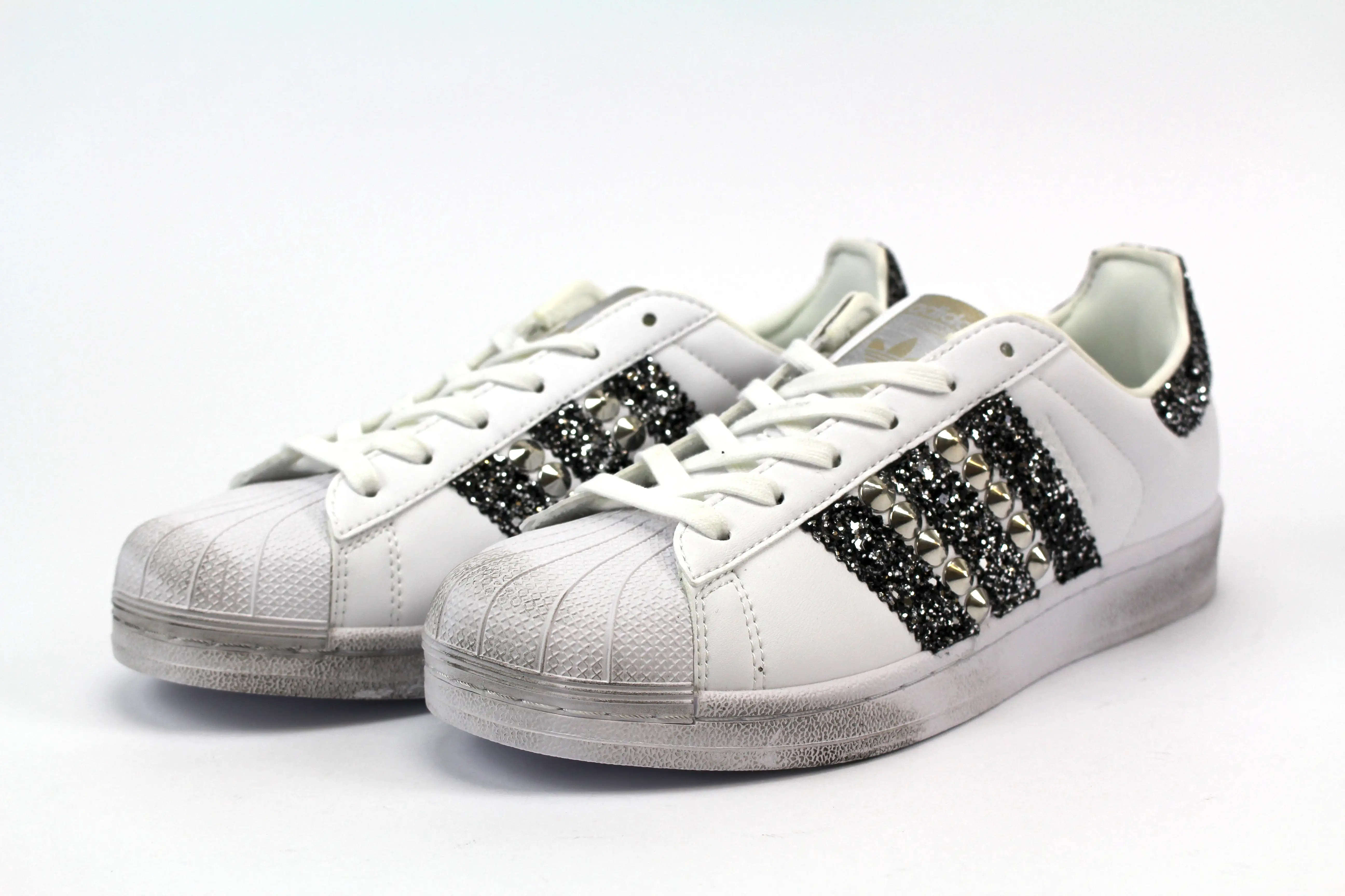 Adidas Superstar Black Silver Glitter & Borchie