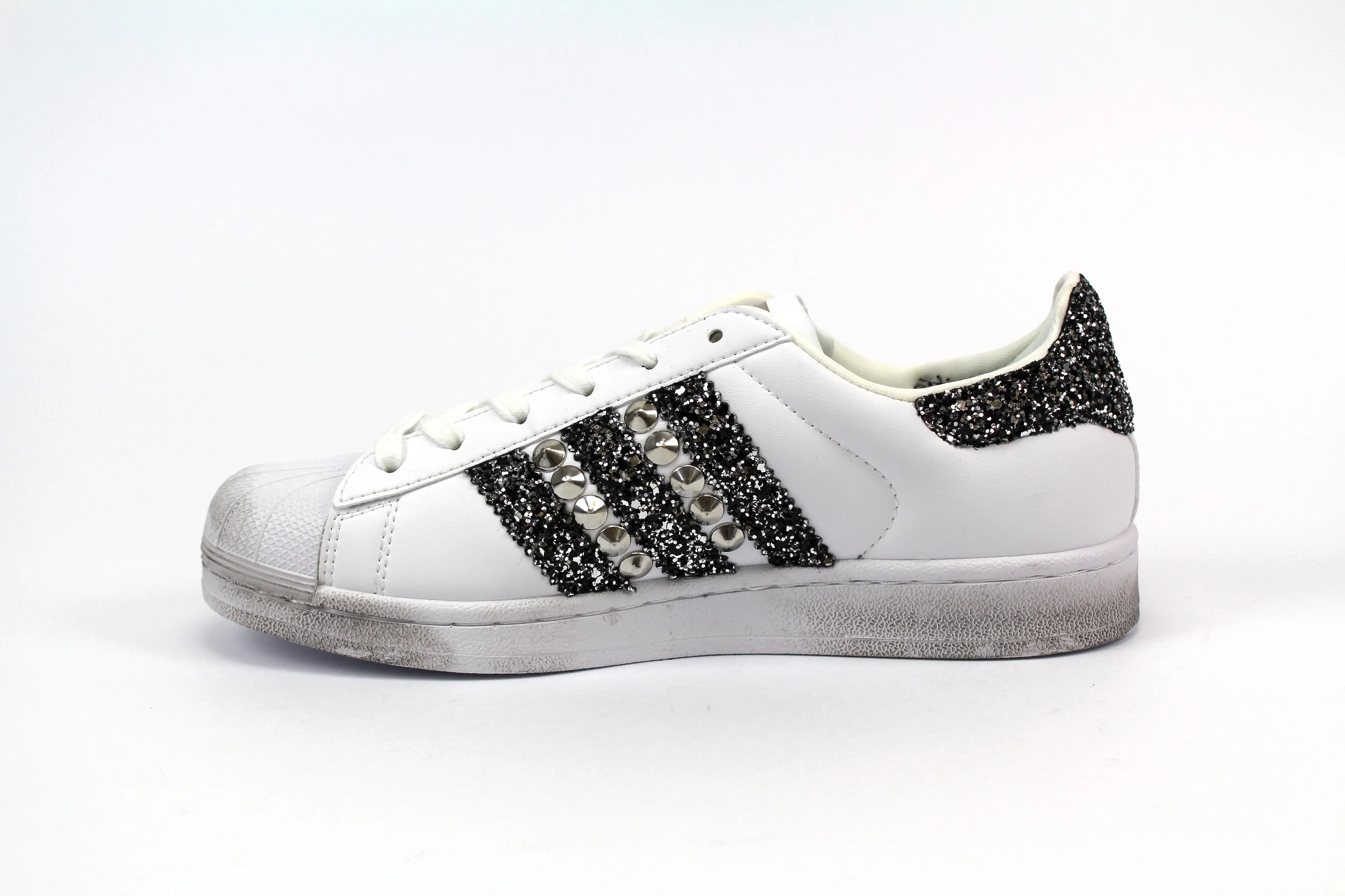 Adidas Superstar Black Silver Glitter & Borchie