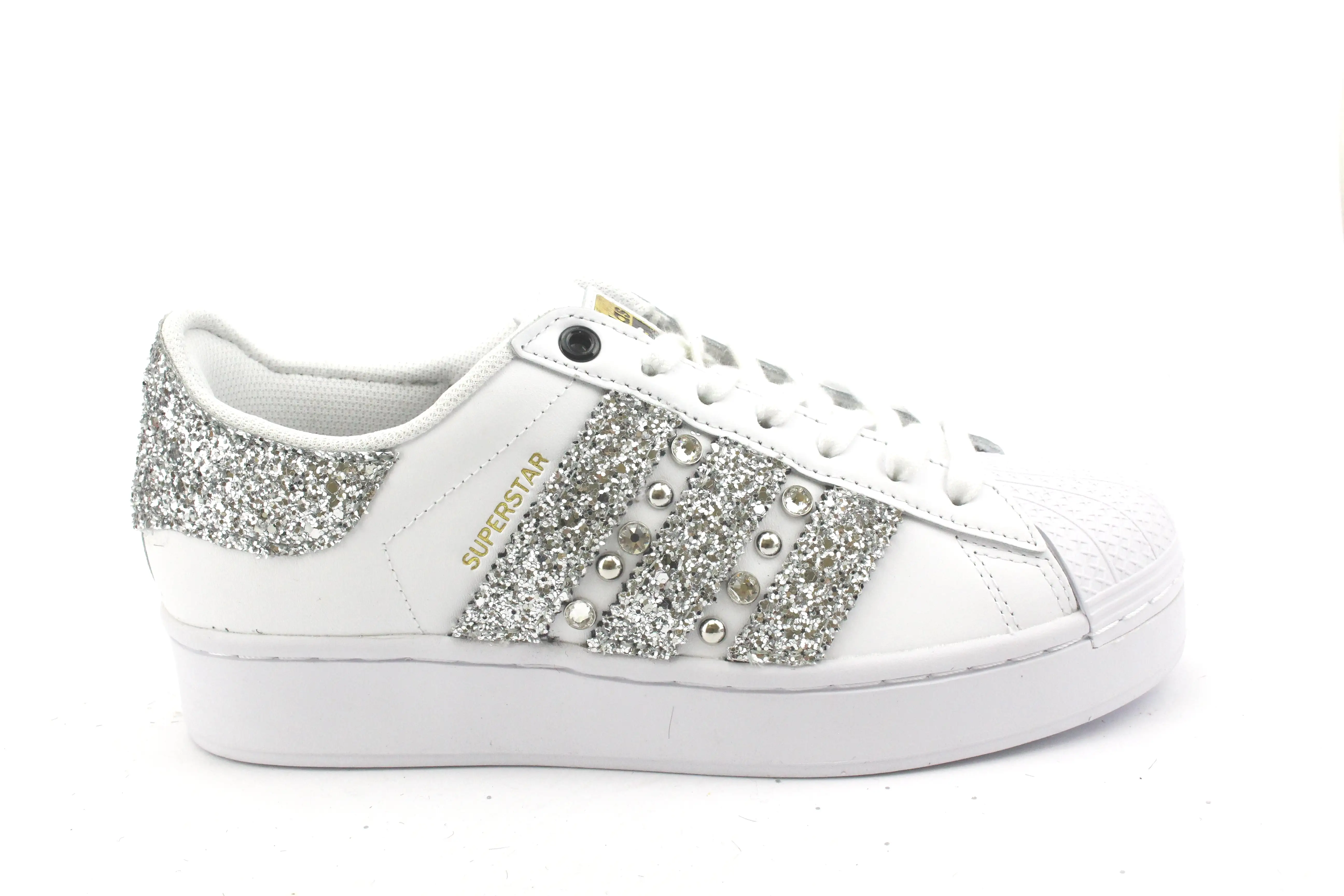 Adidas Superstar Bold Glitter Silver Strass & Borchie