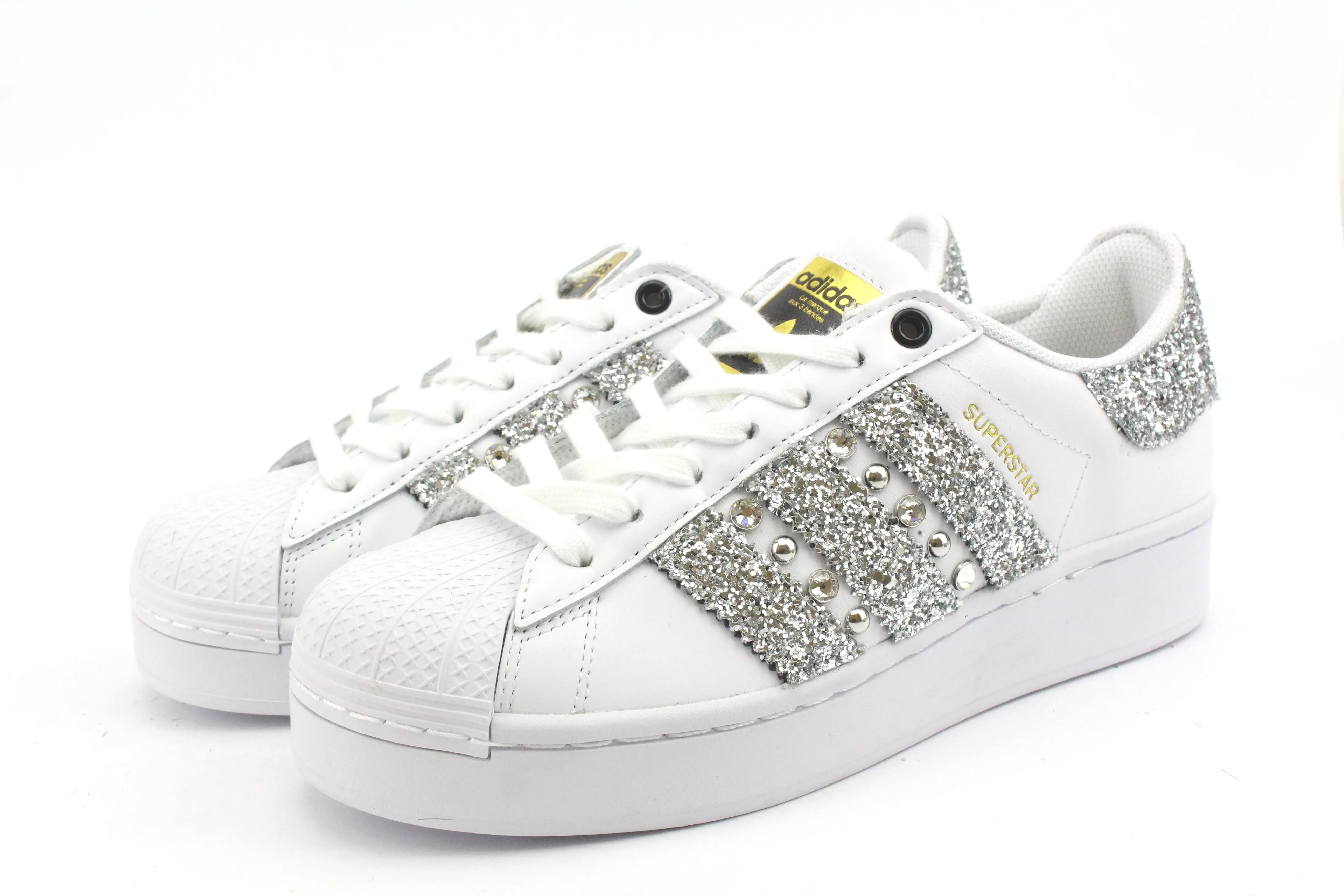 Adidas Superstar Bold Glitter Silver Strass & Borchie