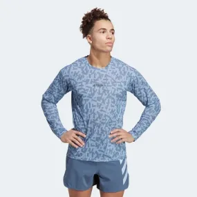 adidas Terrex Trail Running Mens Long Sleeve Top Blue Lightweight PARLEY