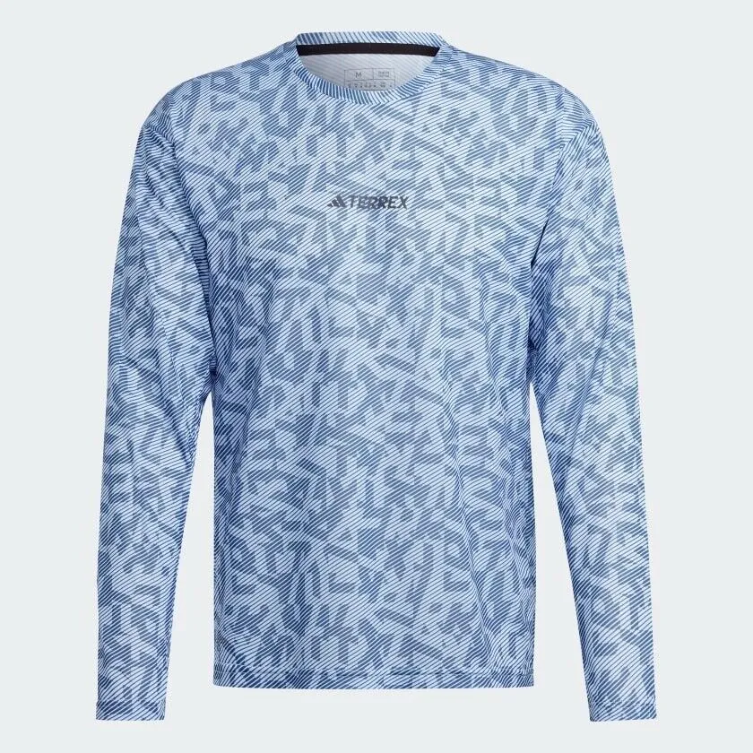 adidas Terrex Trail Running Mens Long Sleeve Top Blue Lightweight PARLEY