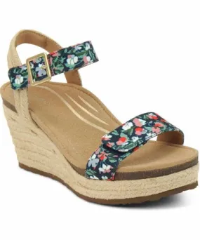 Aetrex Sydney Quarter Strap Wedge Sandal In Floral