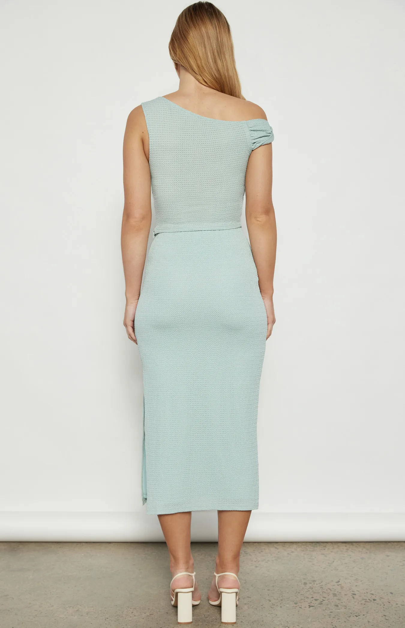 Asymmetric Neckline Textured Jersey Top and Skirt Set (WSE357A)