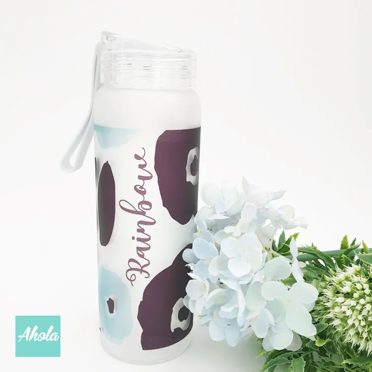 【Blue Poppy Flower】 Frosted glass water bottle 藍罌粟花磨砂玻璃水樽