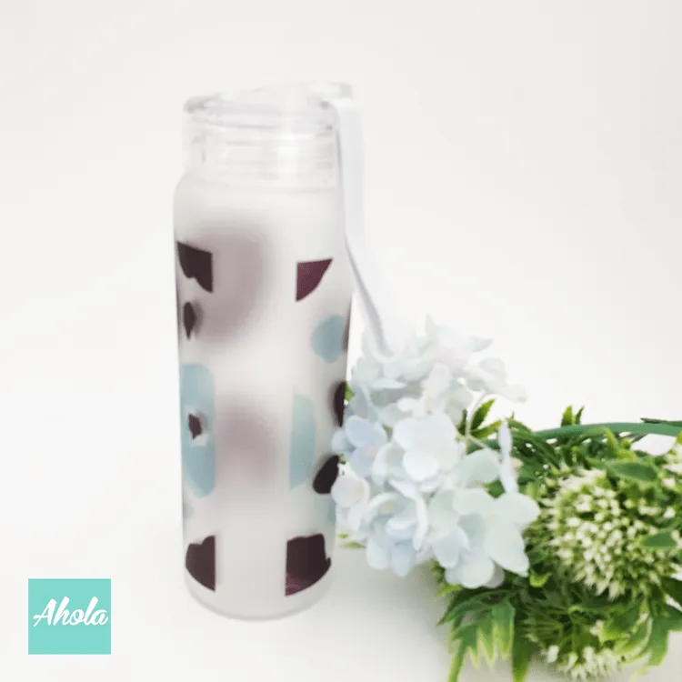 【Blue Poppy Flower】 Frosted glass water bottle 藍罌粟花磨砂玻璃水樽