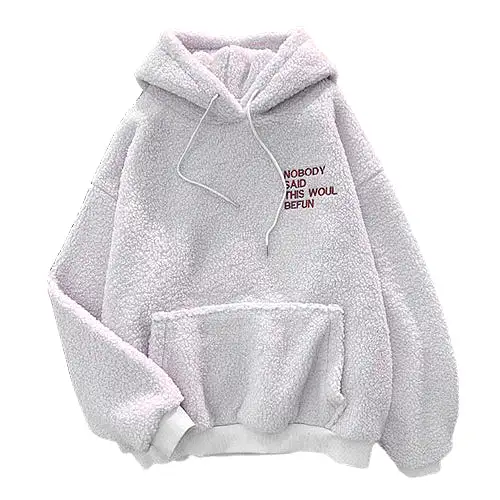 Casual Cute Hoodies Shearling Tops Womens Girls Korean K-pop Style Winter Fleece Warm Soft Loose fit