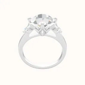 Cathedral Band with Marquise & Round Diamond Sidestones Engagement Ring With Petal Compass Prong Head