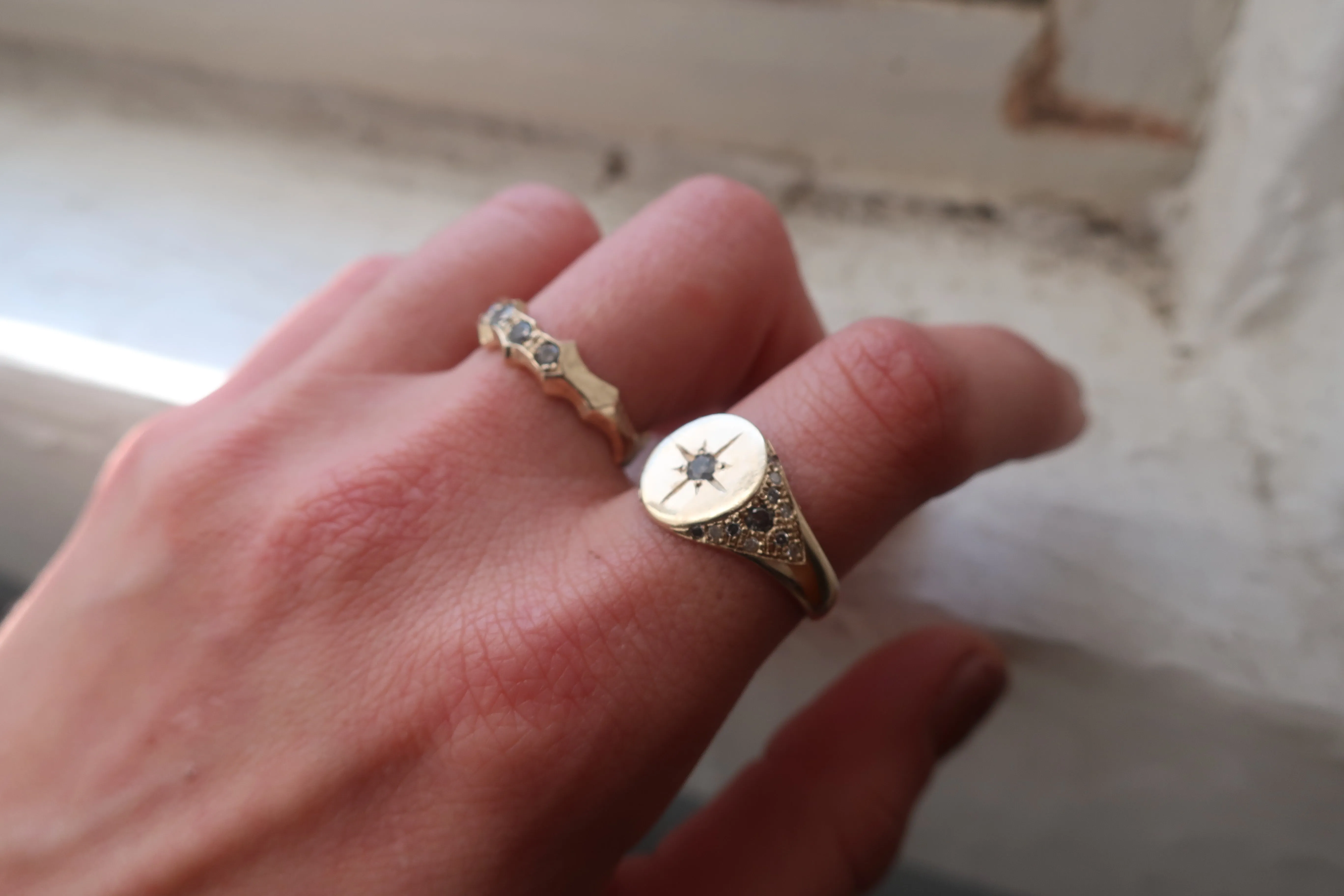 Compass Signet Diamond Ring