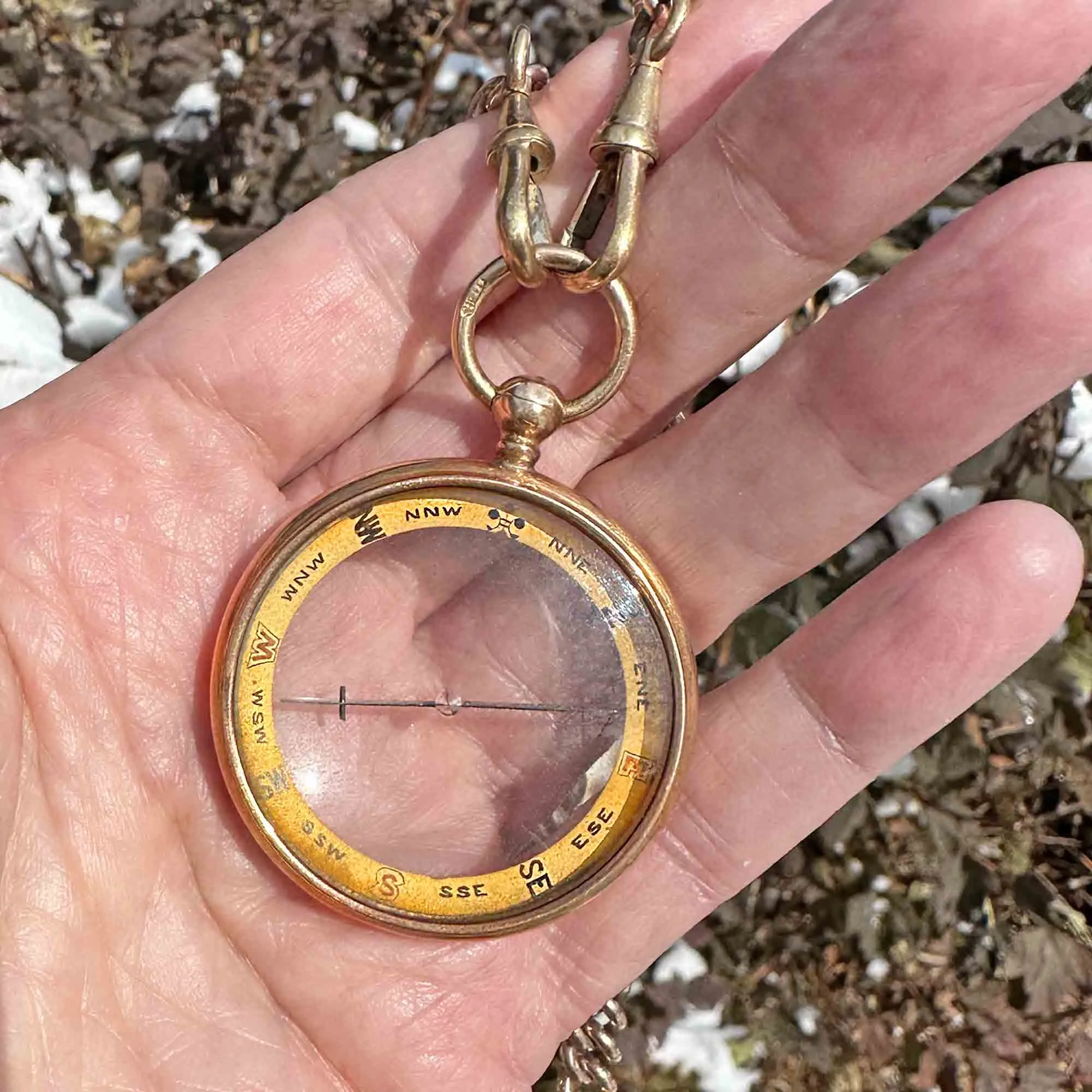 DEPOSIT ON HOLD Large Antique 15K Gold Working Compass Fob Pendant w Case