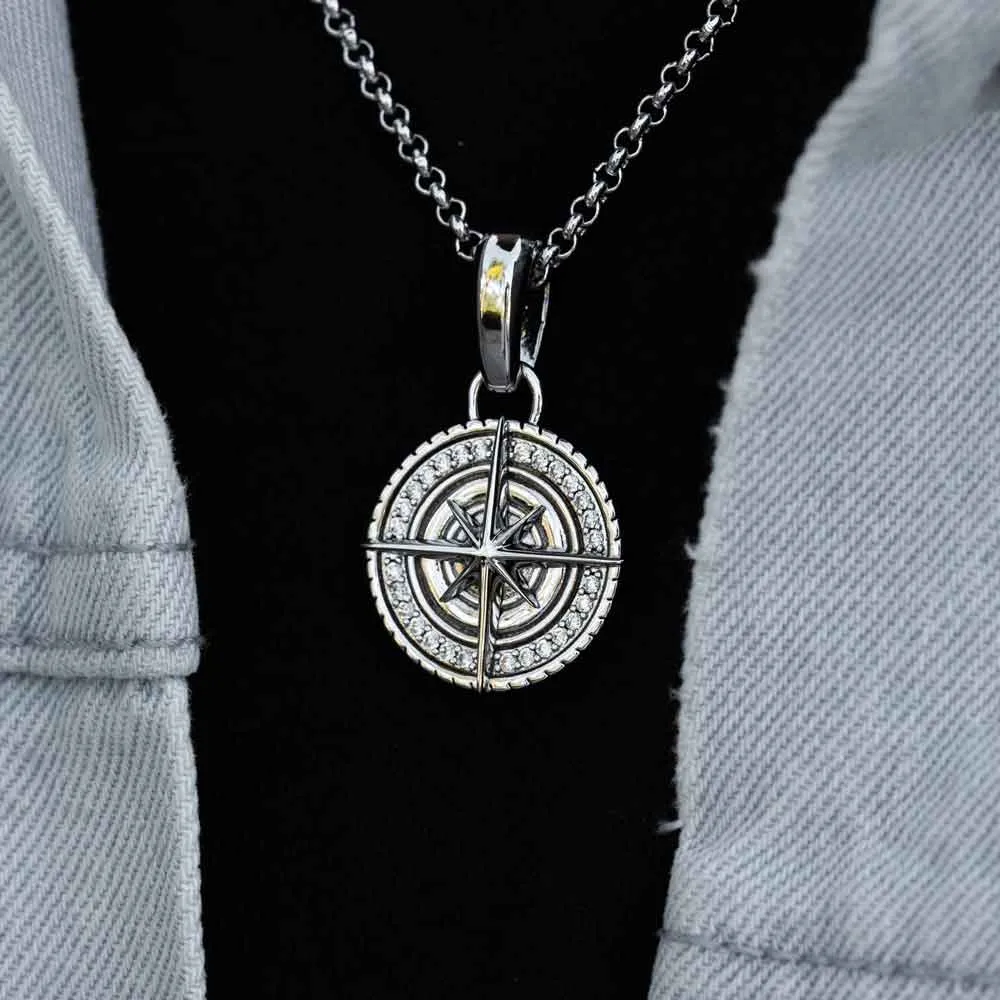 Diamond Compass Necklace Pendant & Cable Chain