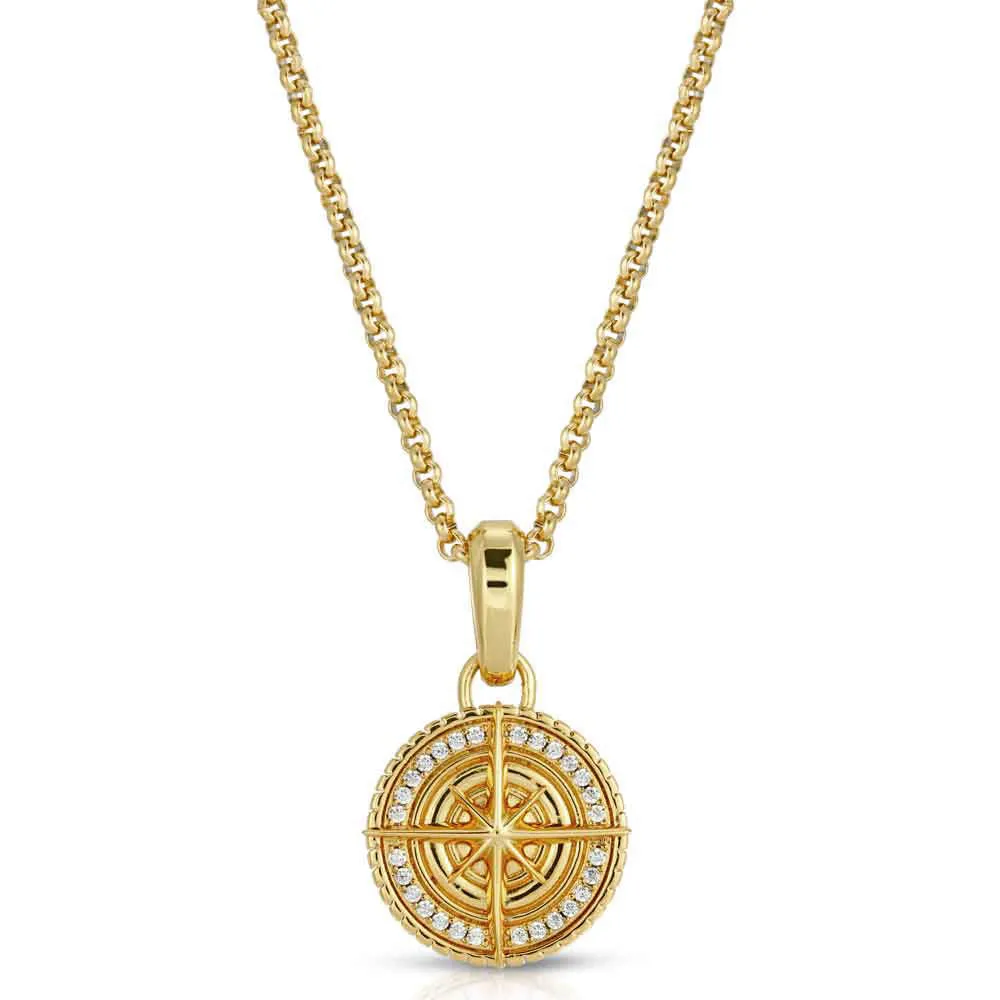 Diamond Compass Necklace Pendant & Cable Chain