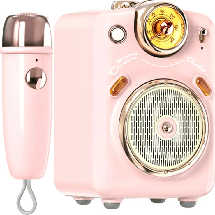 Divoom Fairy-Ok Bluetooth Speaker with Microphone Retro Style Pink