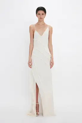 Exclusive Asymmetric Bias Frill Dress In Ivory