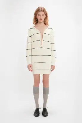 Frame Detail Jumper Dress In Natural-Navy