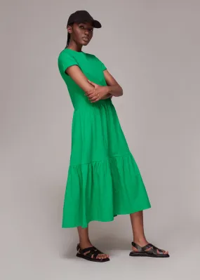 Green Tiered Jersey Midi Dress