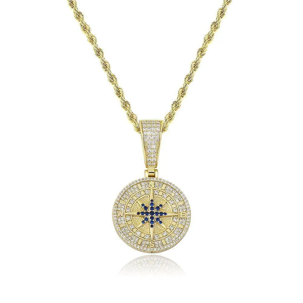 Iced Compass Pendant - Gold