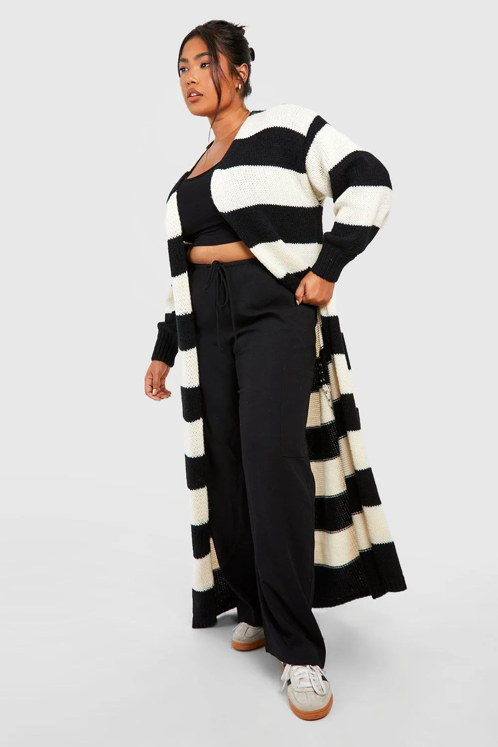 Jumpers & Cardigans | Plus Maxi Stripe Cardigan | boohoo