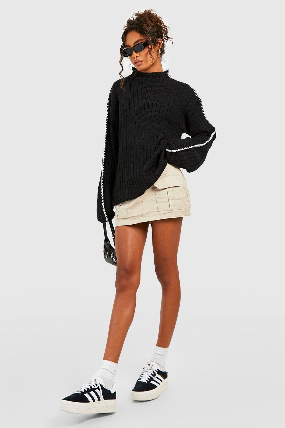 Jumpers & Cardigans | Tall Whipstitch Funnel Neck Rib Knitted Jumper | boohoo