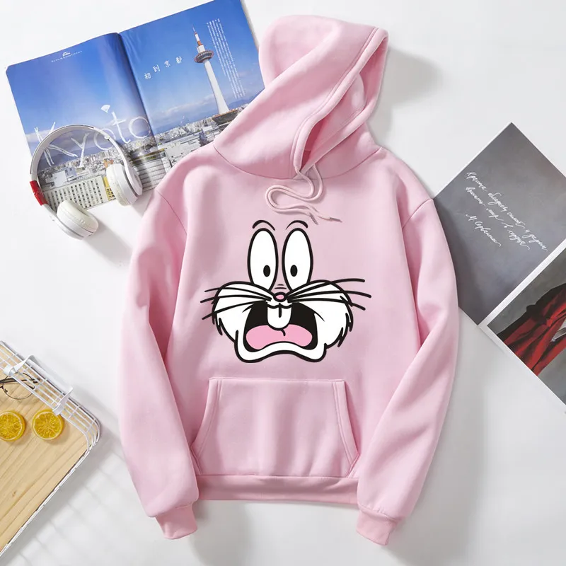 Kawaii Fawn Bambi Bunny Pound Hit Printed Anime Korean Fashion Loose Autumn Long Sleeve Sweatshirt Women's Hoodies