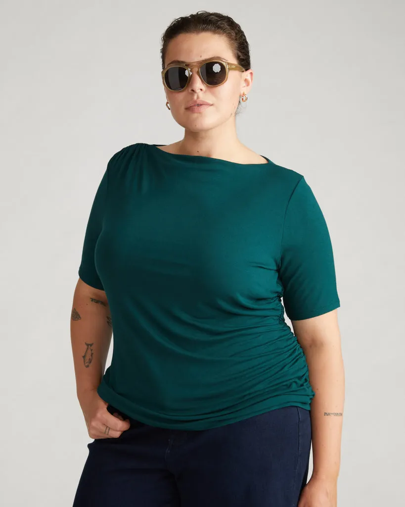 Louise Short Sleeve Liquid Jersey Top - Forest Green