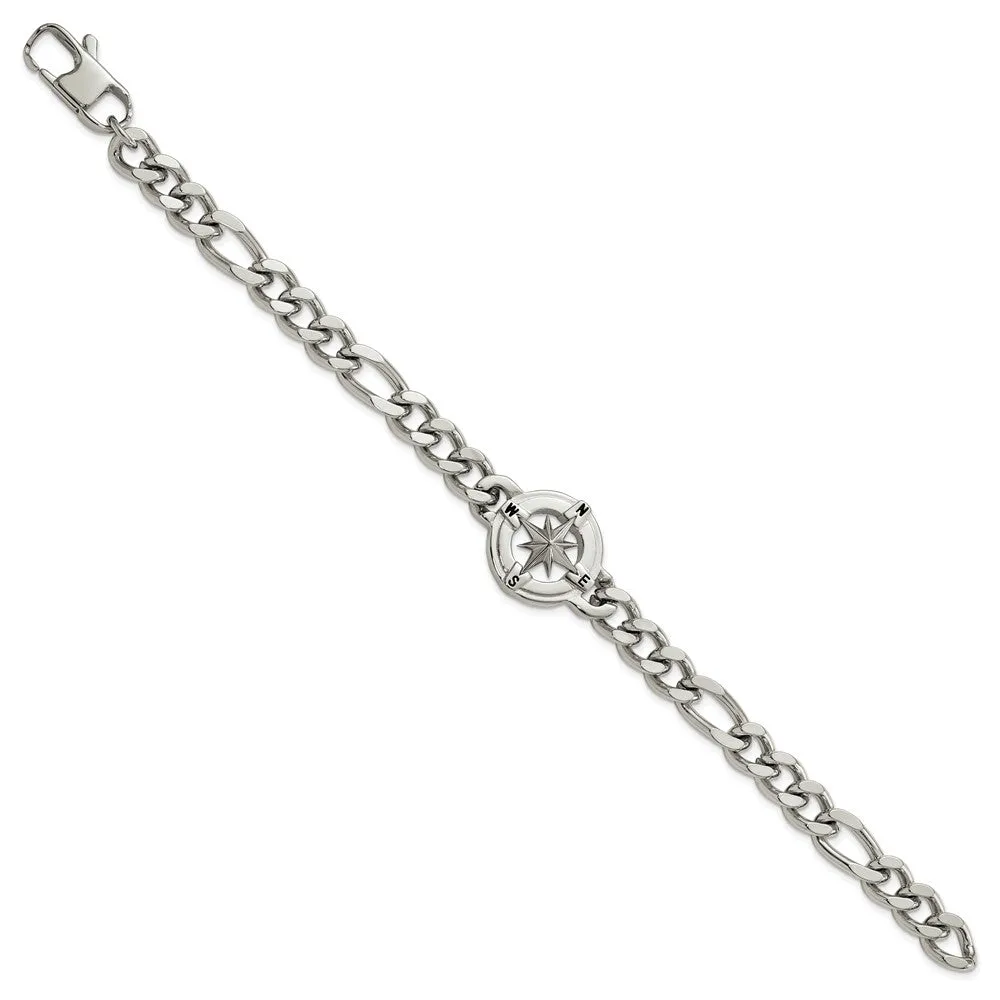 Men's Stainless Steel 20mm Compass Figaro Link Bracelet, 8.75 Inch