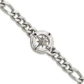 Men's Stainless Steel 20mm Compass Figaro Link Bracelet, 8.75 Inch