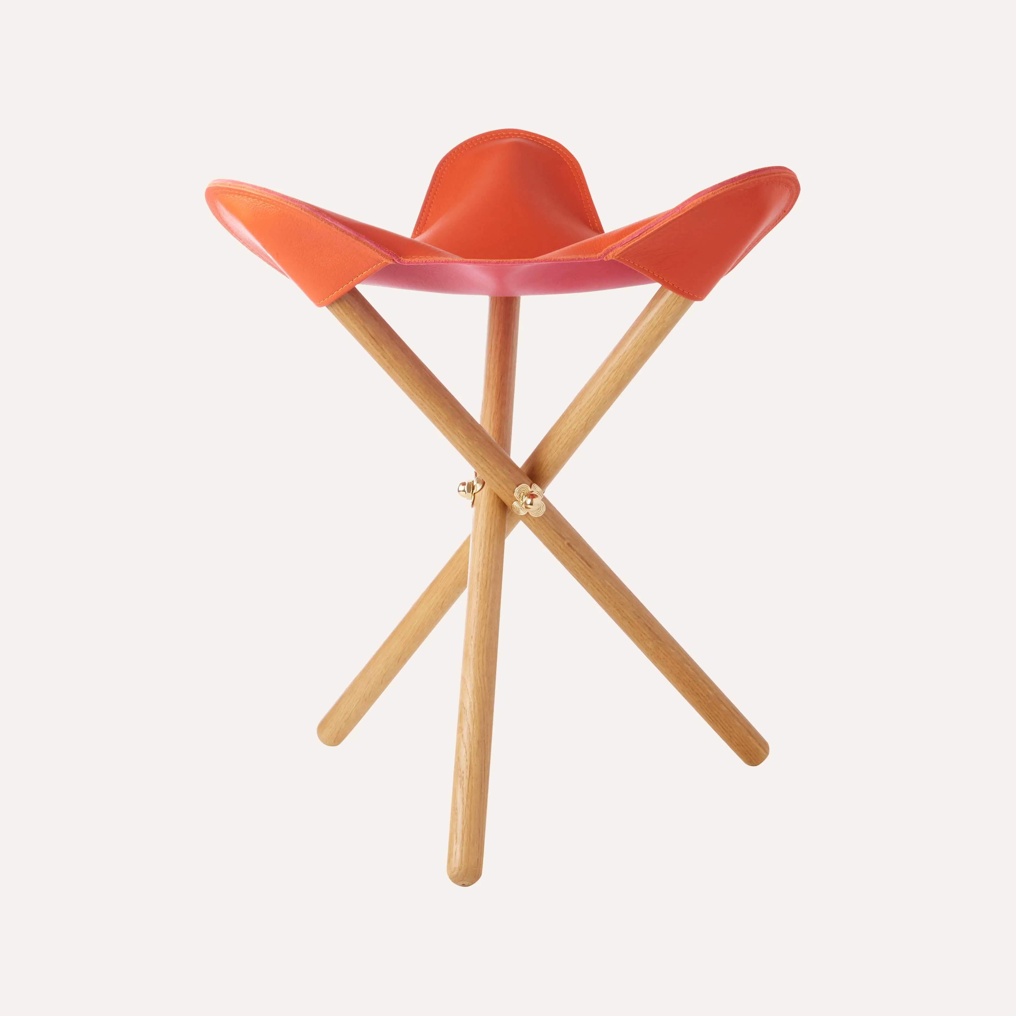 Orange Leather Petal Folding Stool