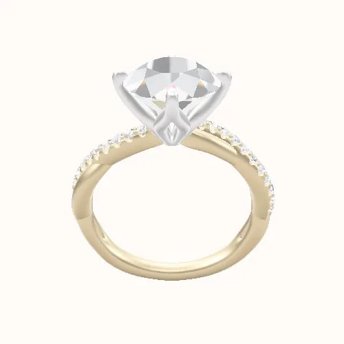 Pave Rope Engagement Ring With Petal Compass Prong Head