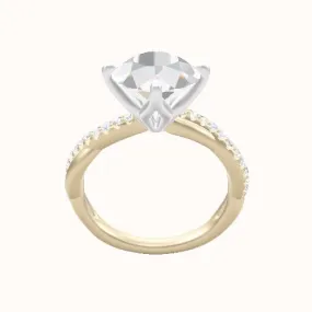 Pave Rope Engagement Ring With Petal Compass Prong Head