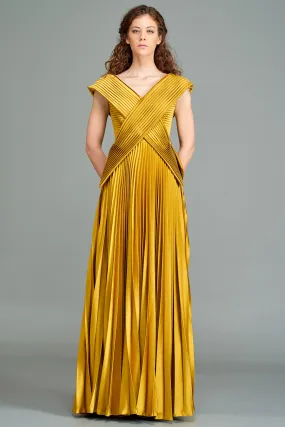 Pleated Satin Gown