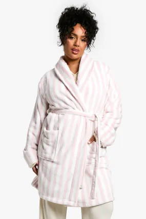 Plus Candy Stripe Fluffy Dressing Gown Robe