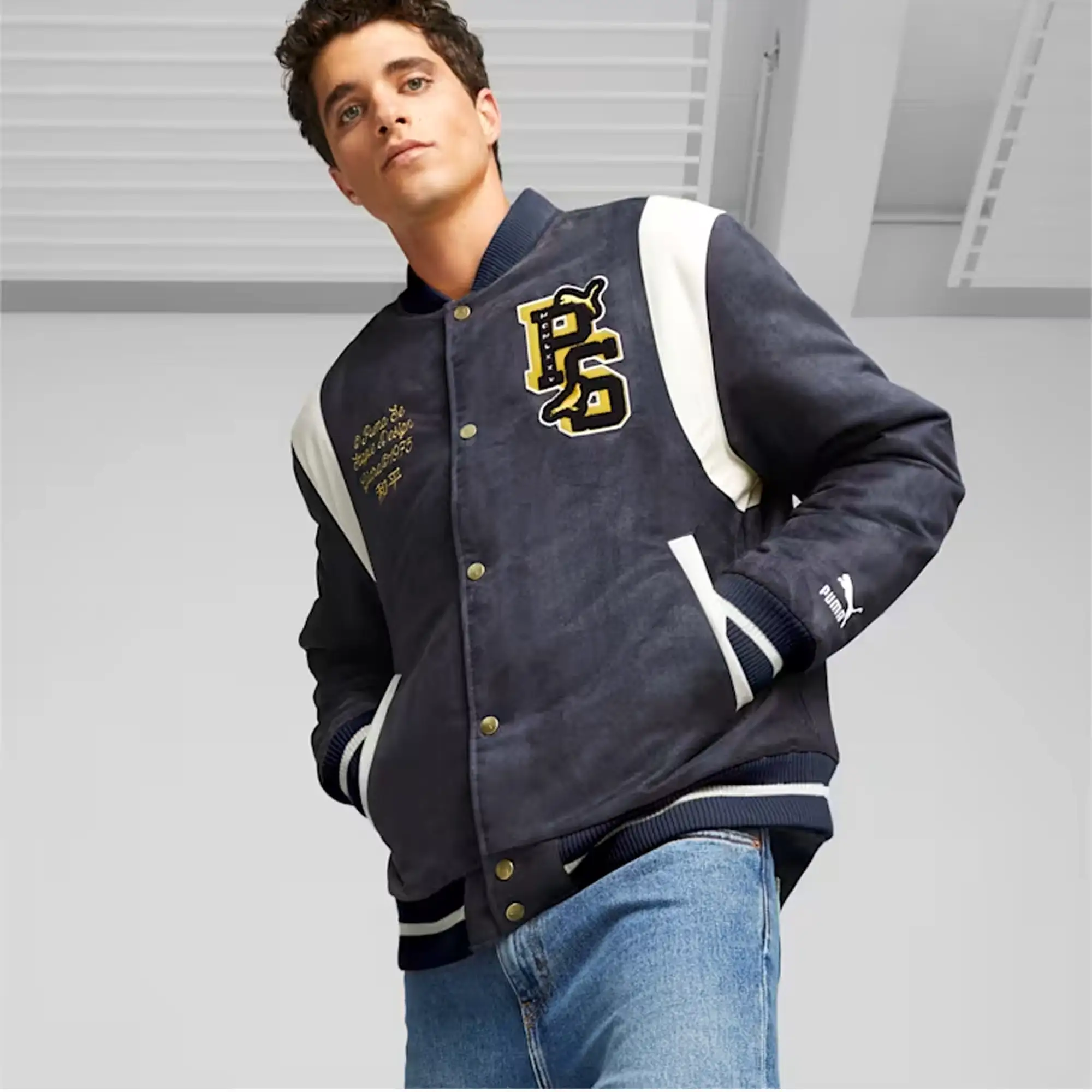 PUMA x STAPLE VARSITY JACKET 'NEW NAVY'