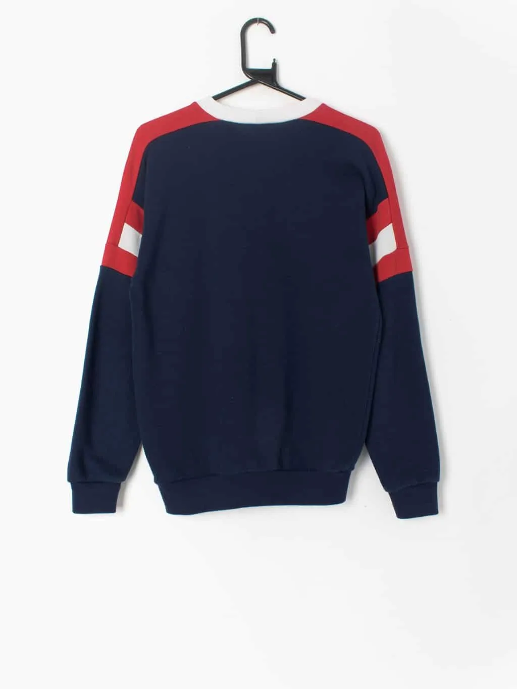 Rare womens 80s Adidas sweatshirt in navy with red white stripes – Medium