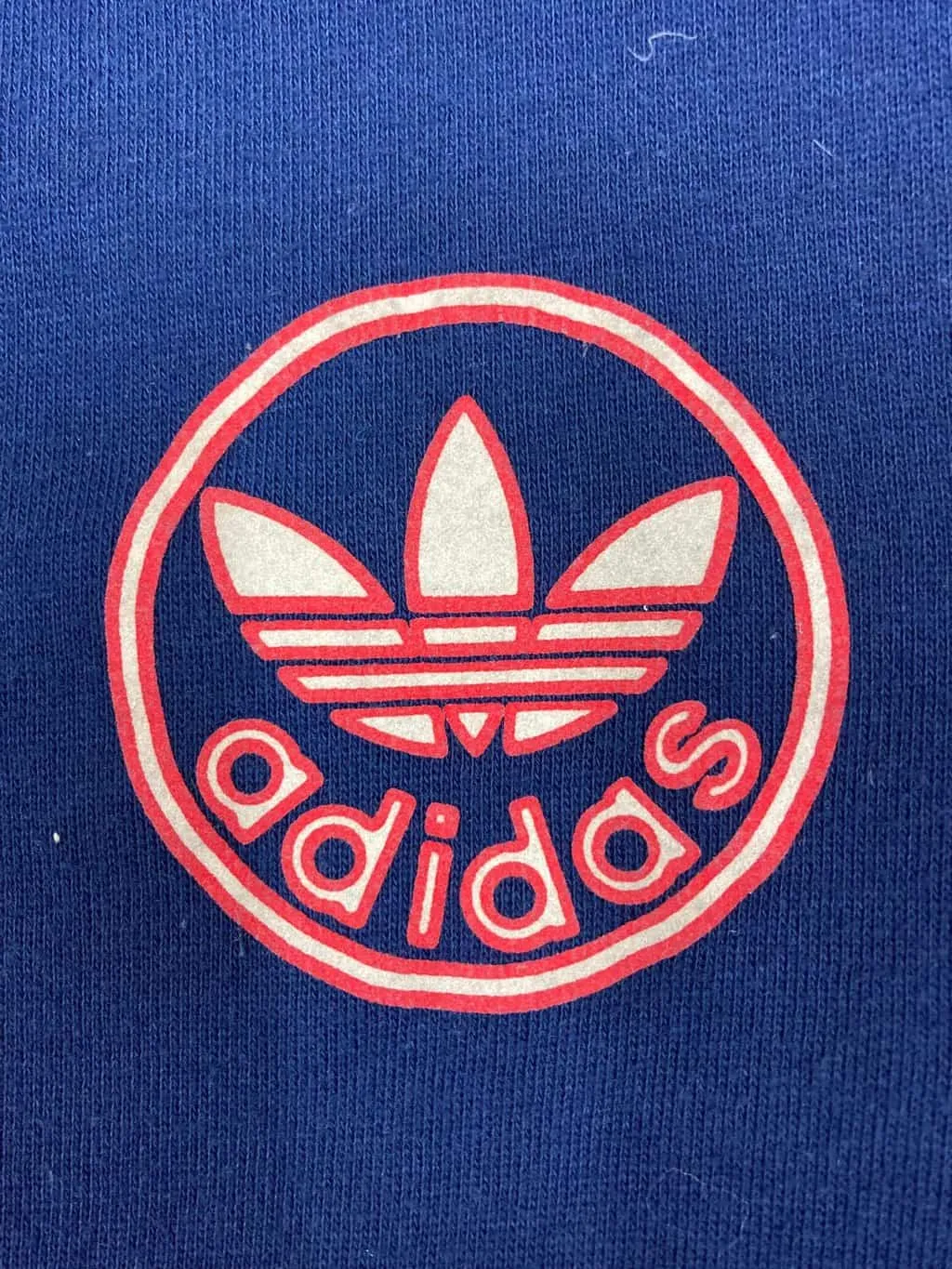 Rare womens 80s Adidas sweatshirt in navy with red white stripes – Medium