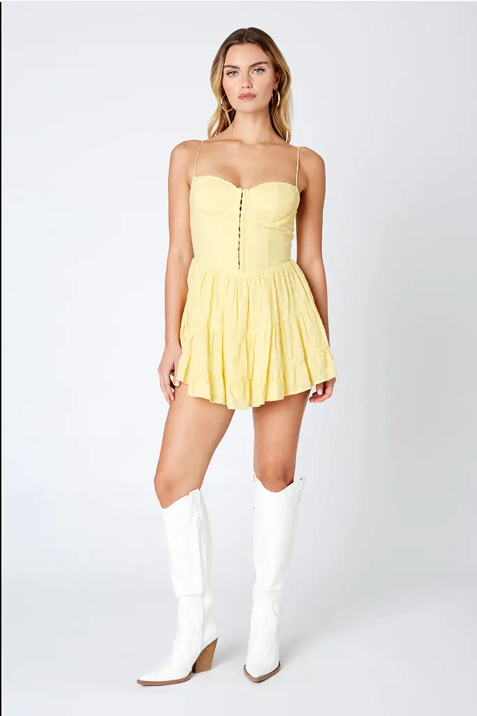 Sunshine Lace Eyelet Dress - Yellow