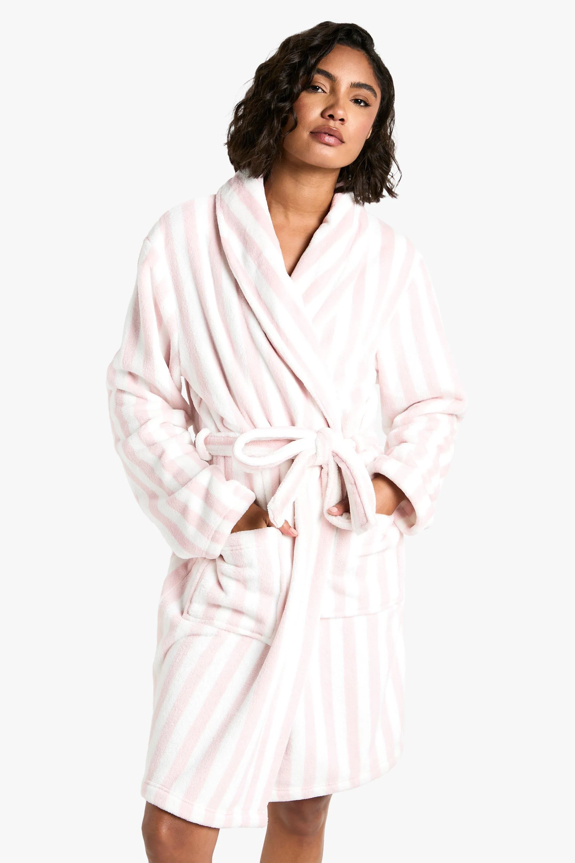 Tall Candy Stripe Fluffy Dressing Gown Robe