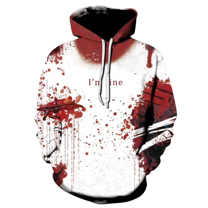 Unisex 3D Print Wound Horror Blood Hoodies Jumper