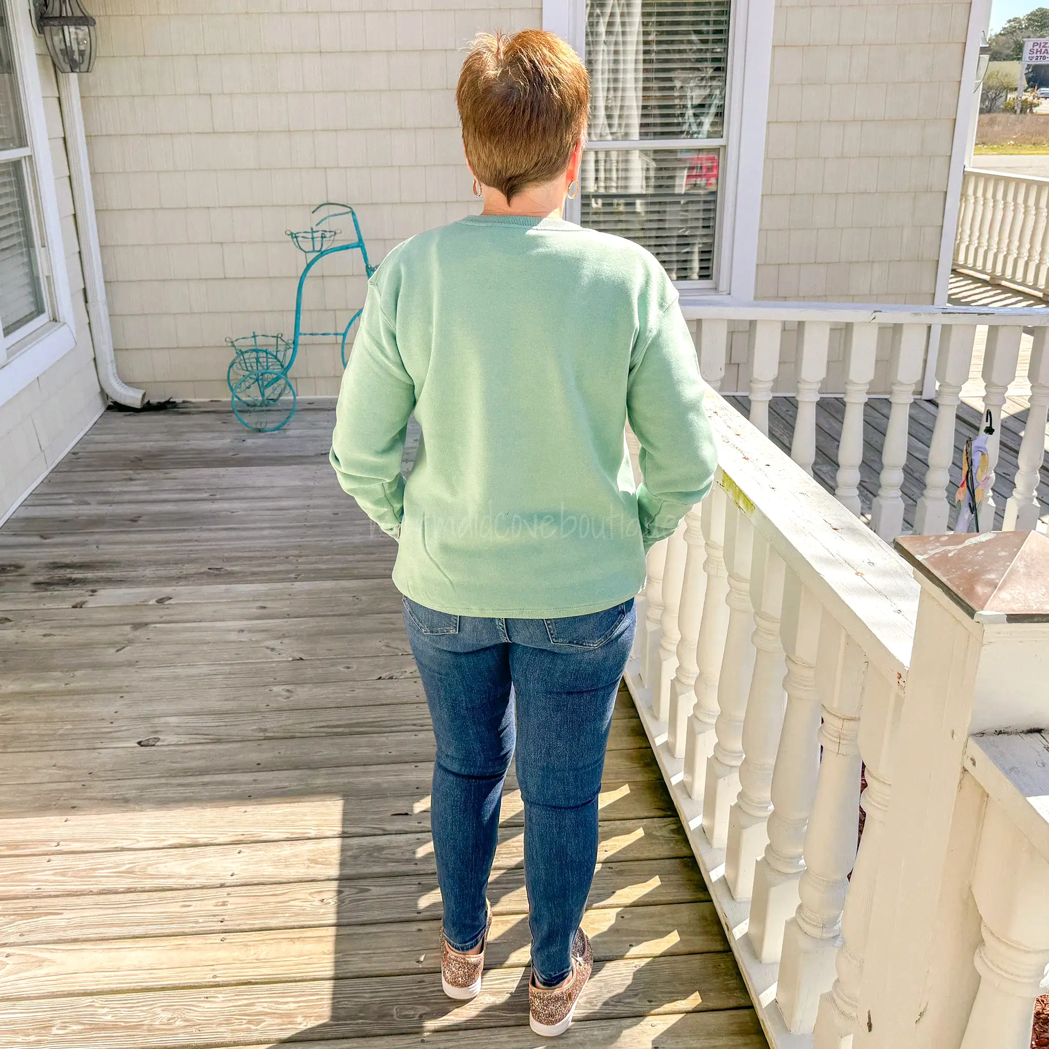 Unisex Burn Wash Fleece Crew Neck Sweatshirt- Sage- Oak Island