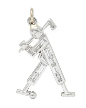 Vintage 0.50 CTW Diamond Platinum Golfer Charm Circa 1990