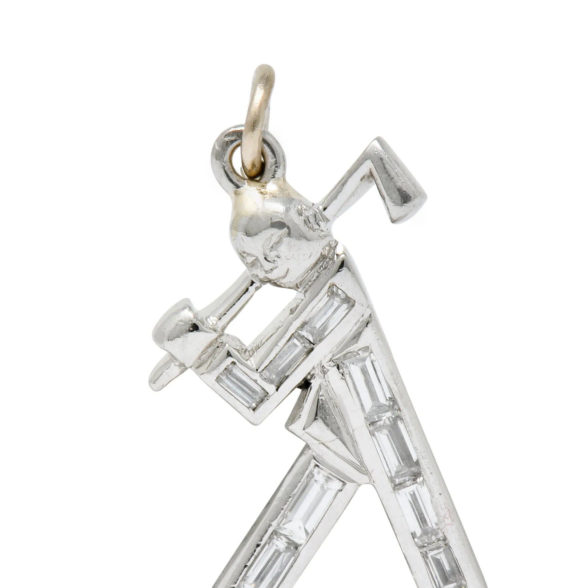 Vintage 0.50 CTW Diamond Platinum Golfer Charm Circa 1990